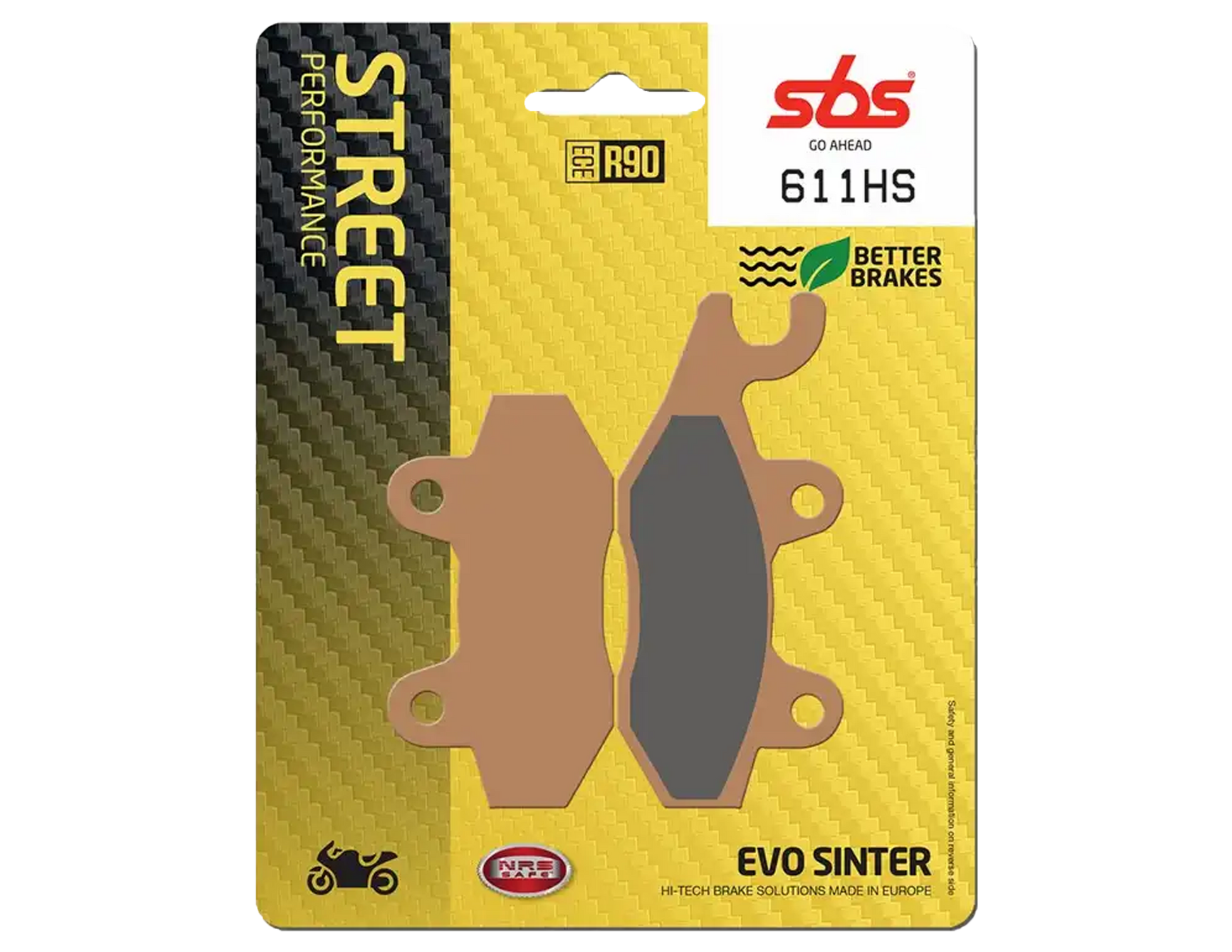 Pastillas de freno delanteras SBS 611HS con compuesto sinterizado para motos deportivas, touring y adventure. Frenado potente, estable y confiable. Motos Aprilia Honda Kawasaki Suzuki Triumph.