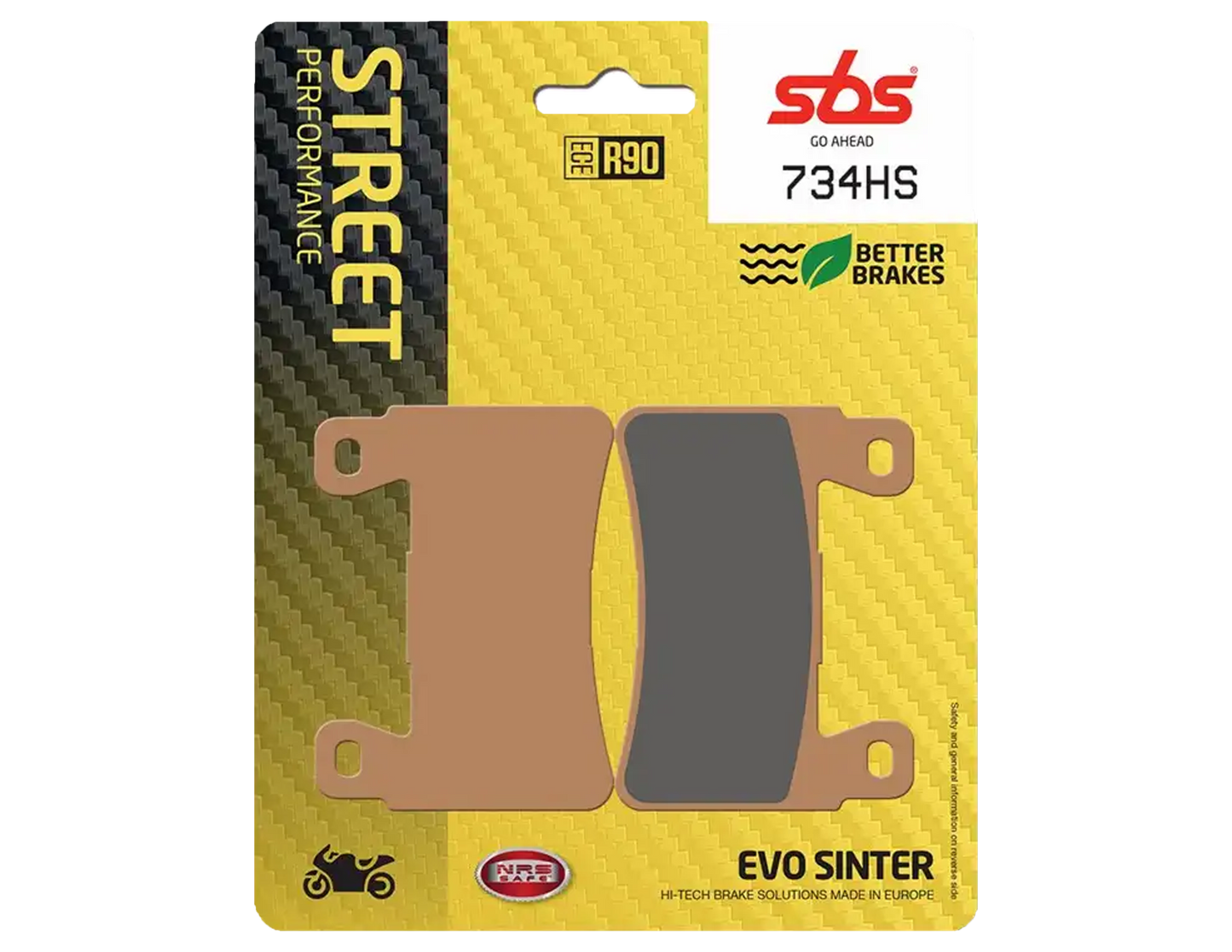 Pastillas de freno delanteras SBS 734HS con compuesto sinterizado para motos deportivas, touring y adventure. Frenado potente, estable y confiable.