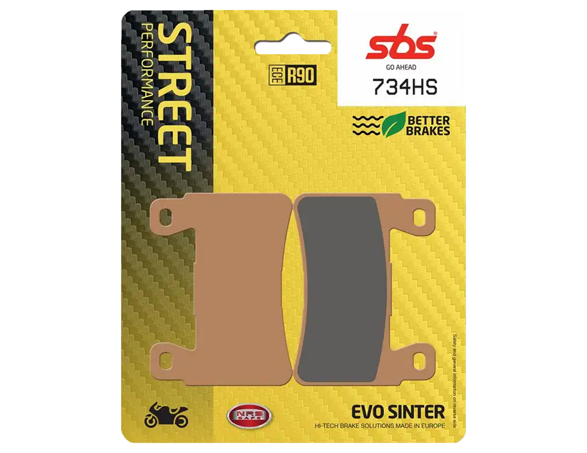 Pastillas de freno delanteras SBS 734HS con compuesto sinterizado para motos deportivas, touring y adventure. Frenado potente, estable y confiable.